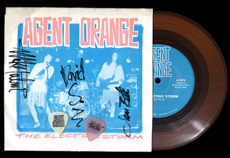 Agent Orange - The Electric Storm clear orange 7" Autographed sleeve with guitar picks